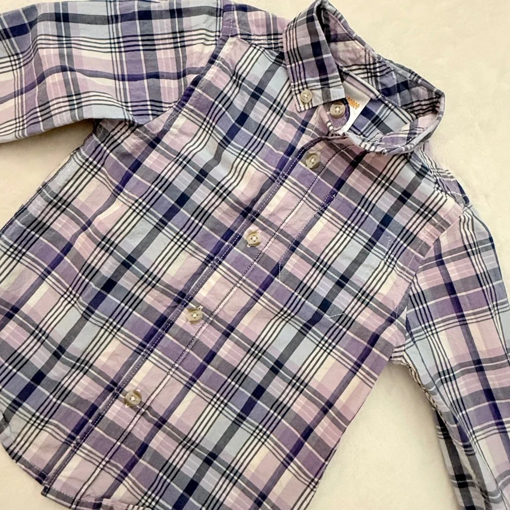 Gymboree Toddler‎ Boys 2T Purple Blue Plaid Long Sleeve Button Down Cotton Shirt